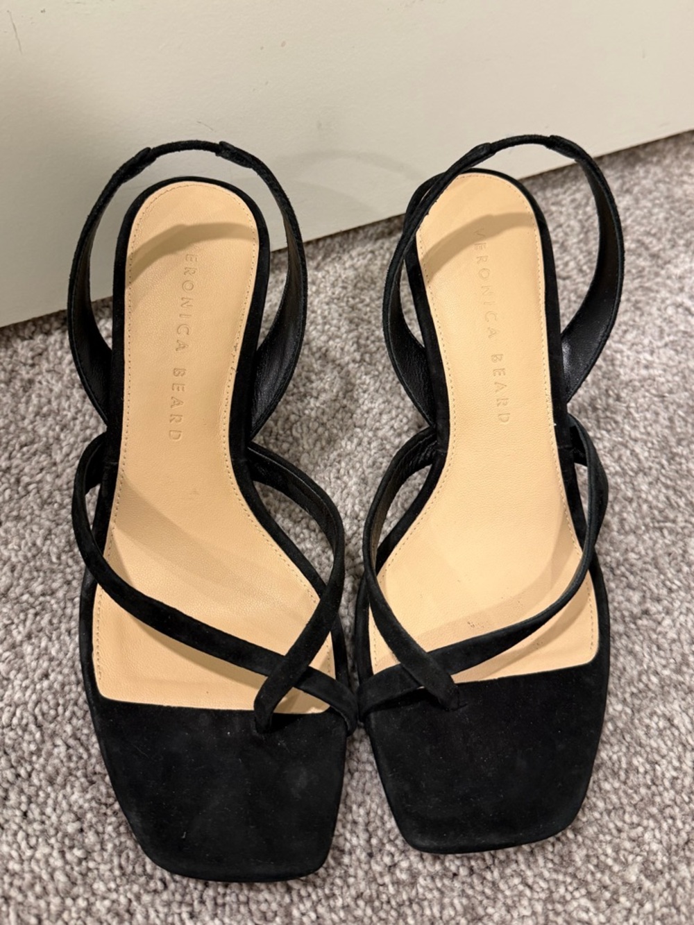 Veronica Beard Black Strappy Square-Toe Slingback Heels
